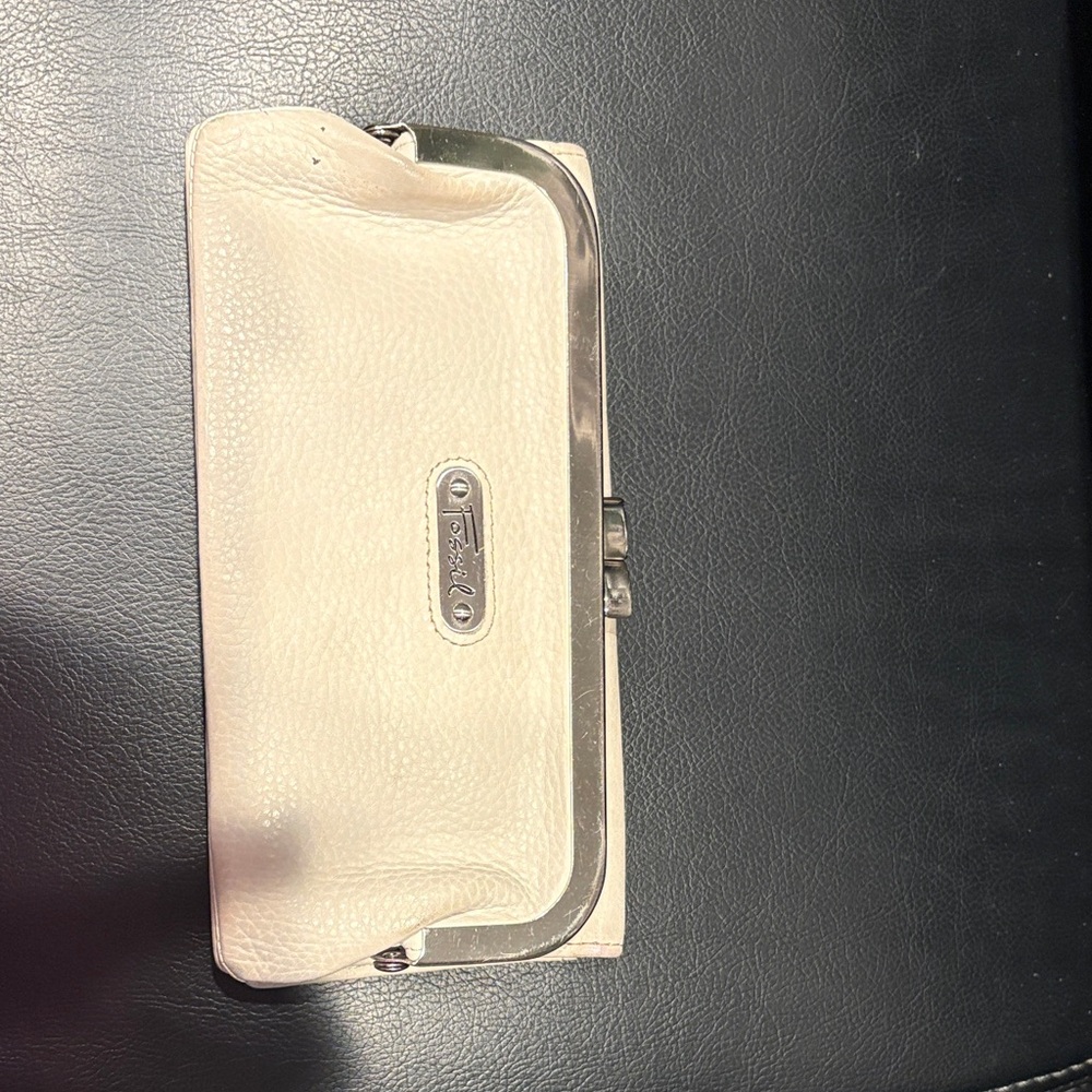 Coach Ivory Leather Clutch with Silver Trim